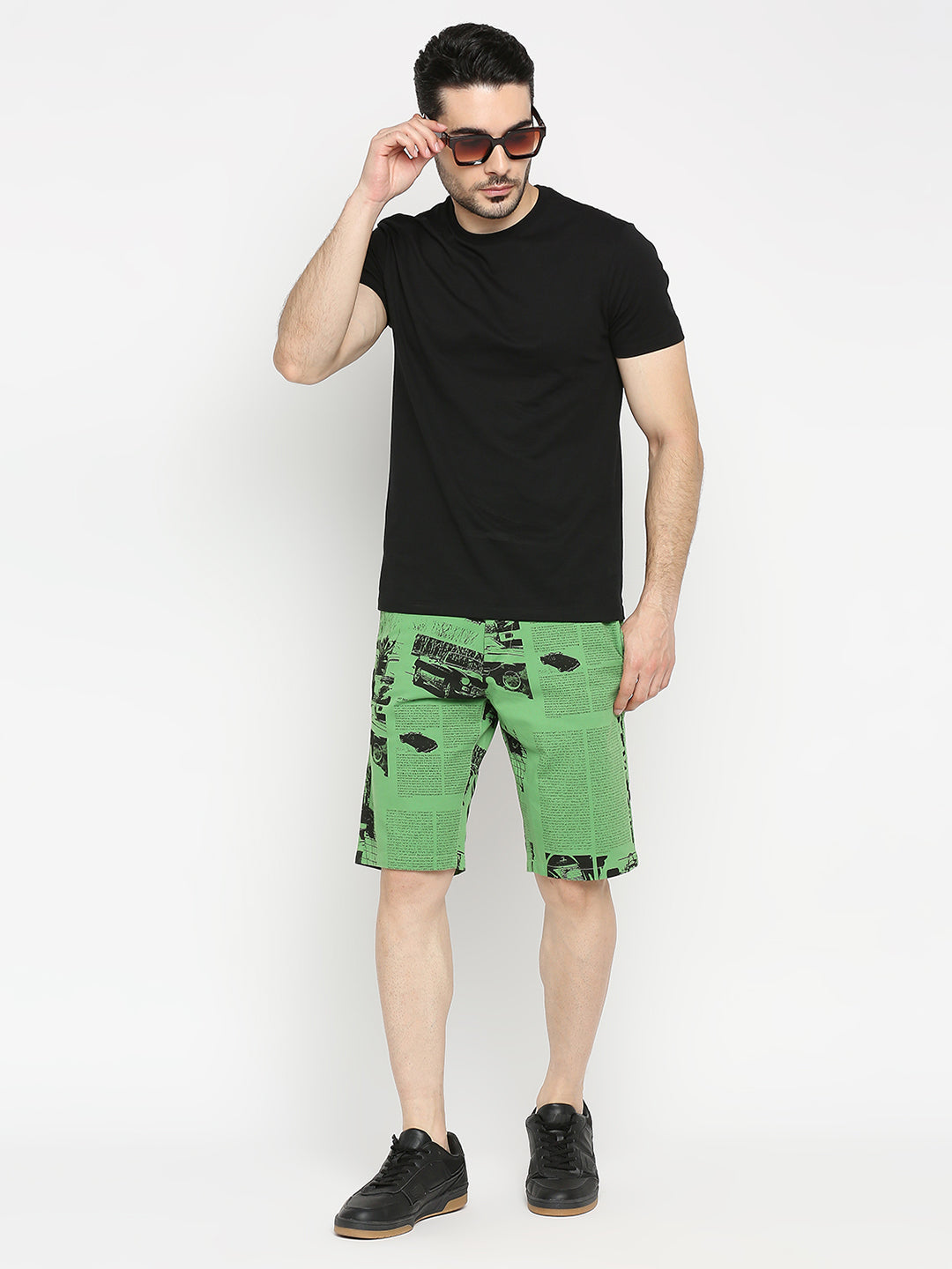 Spykar Men Olive Green Cotton Slim Fit Shorts