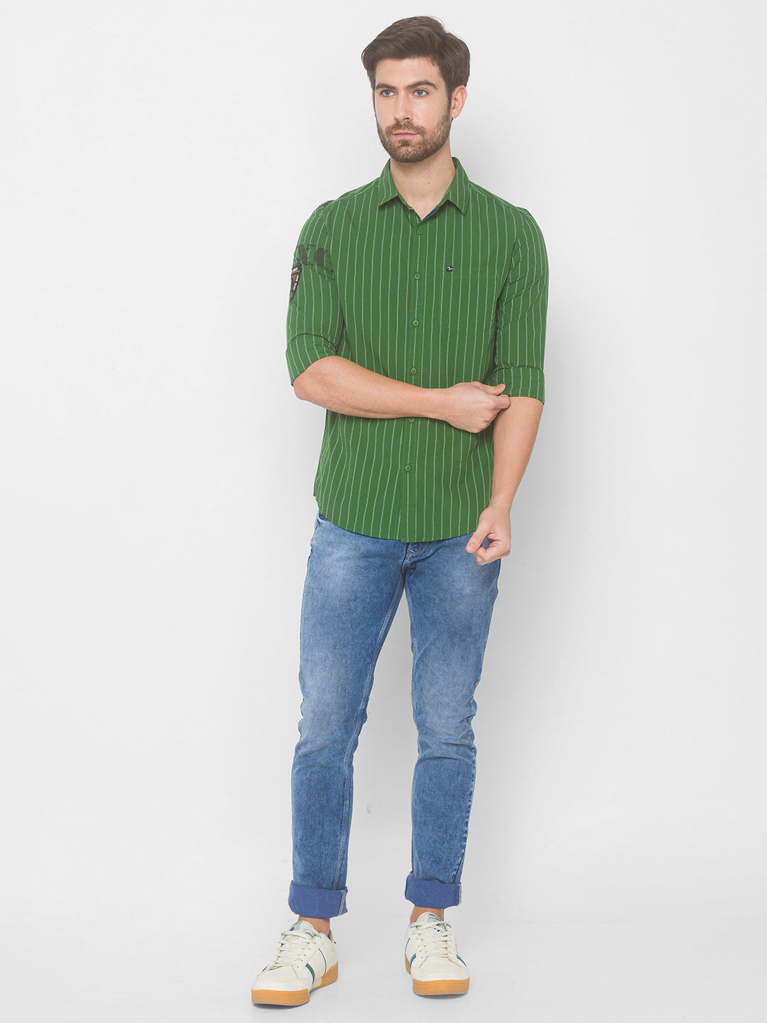 Spykar Men Cactus Green Cotton Slim Fit Shirt