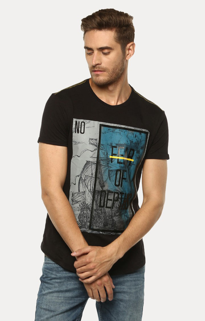 Spykar Black Printed Slim Fit Men T-Shirts