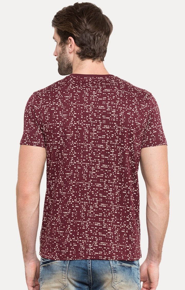 Spykar Red Printed Slim Fit Men T-Shirts