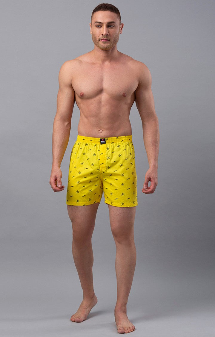 Underjeans By Spykar Men Yellow Printed Boxers