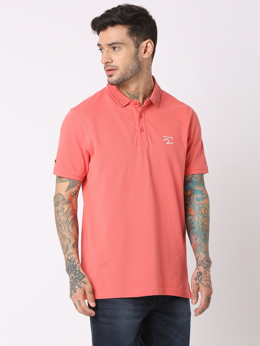 Spykar Men Haze Pink Cotton Regular Fit Polo Plain T-Shirt