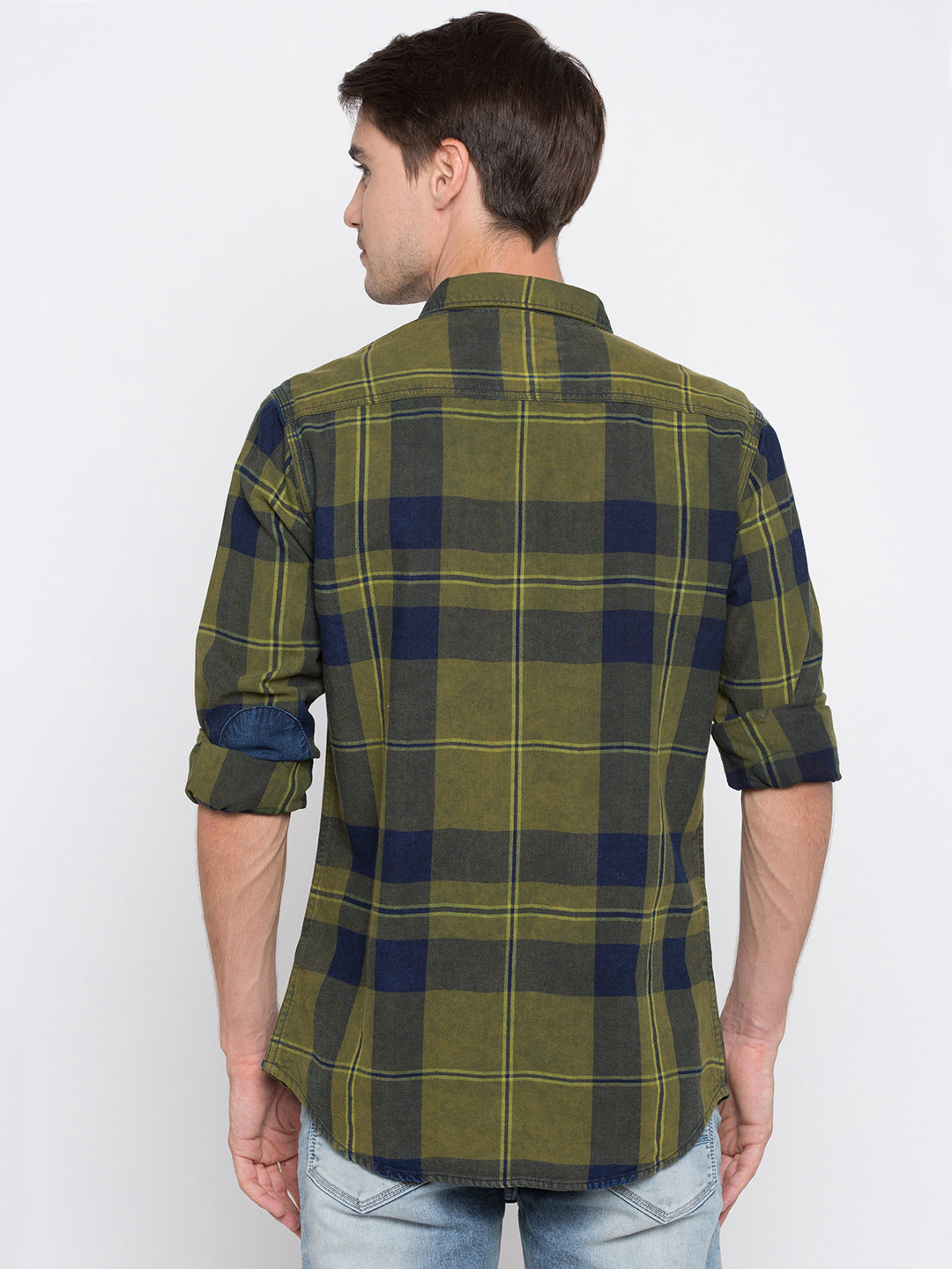 Spykar Men Green Checked Slim Fit Casual Shirt