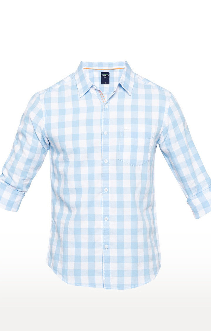 Spykar Men'S Blue Cotton Checked Casual Shirts