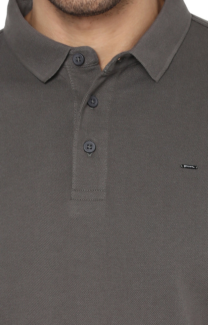 Spykar Grey Solid Slim Fit Polo T-Shirt