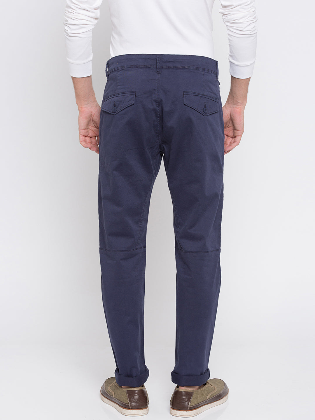 Spykar Men Blue Cotton Slim Fit Casual Trousers