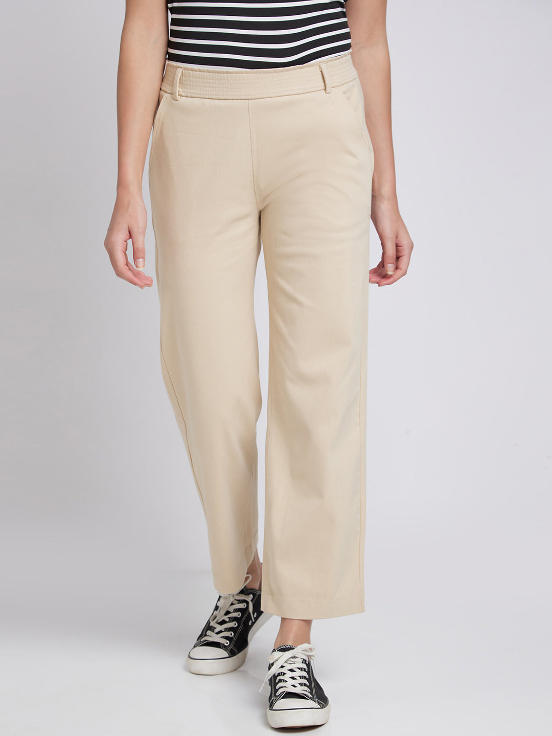 Buy Juniper Women's Beige Cotton Spandex Solid Straight Pant(Beige-S) at  Amazon.in