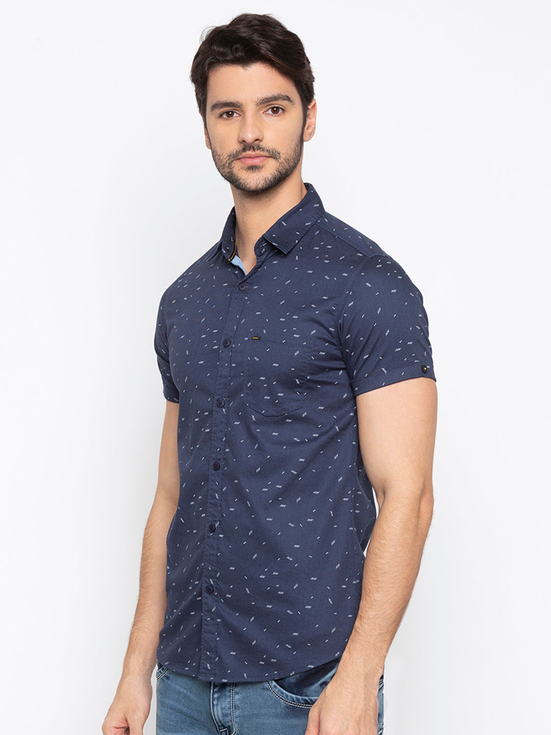 Spykar Men Navy Printed Slim Fit Casual Shirt