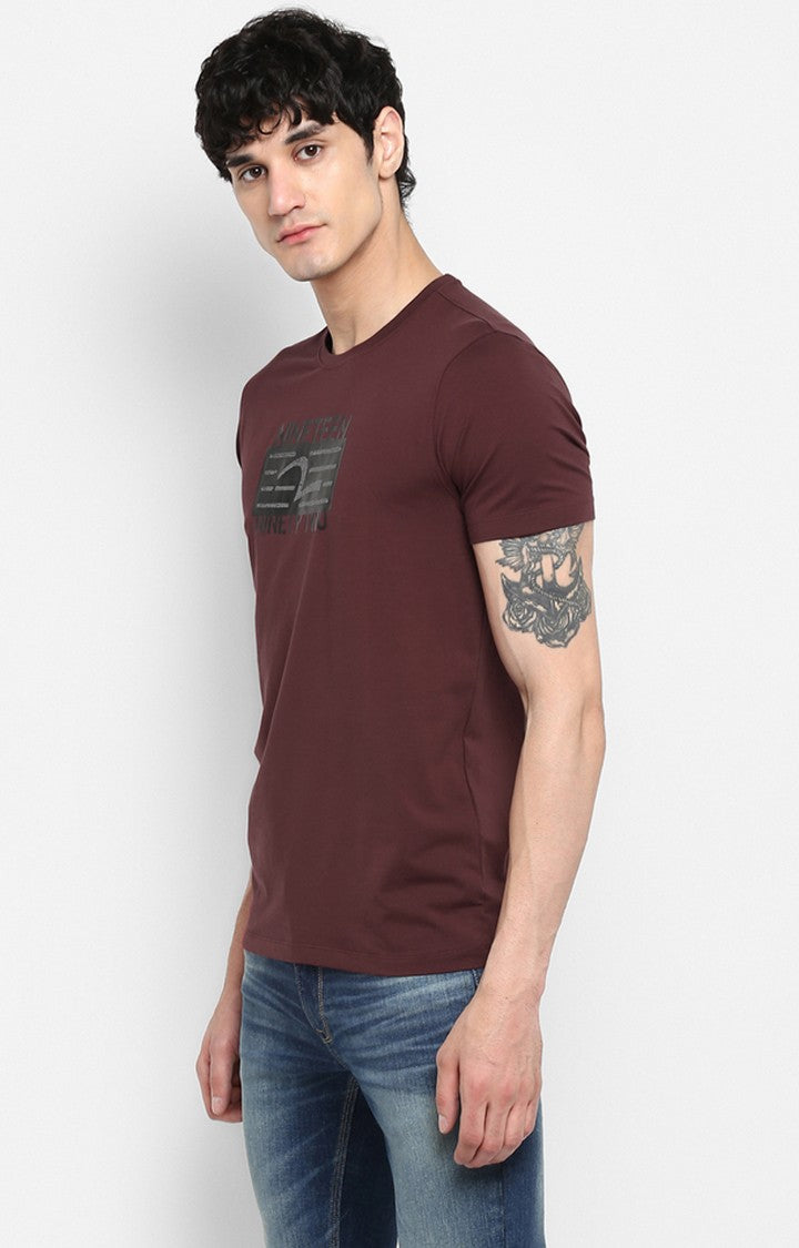 Spykar Wine Printed Slim Fit Men T-Shirts