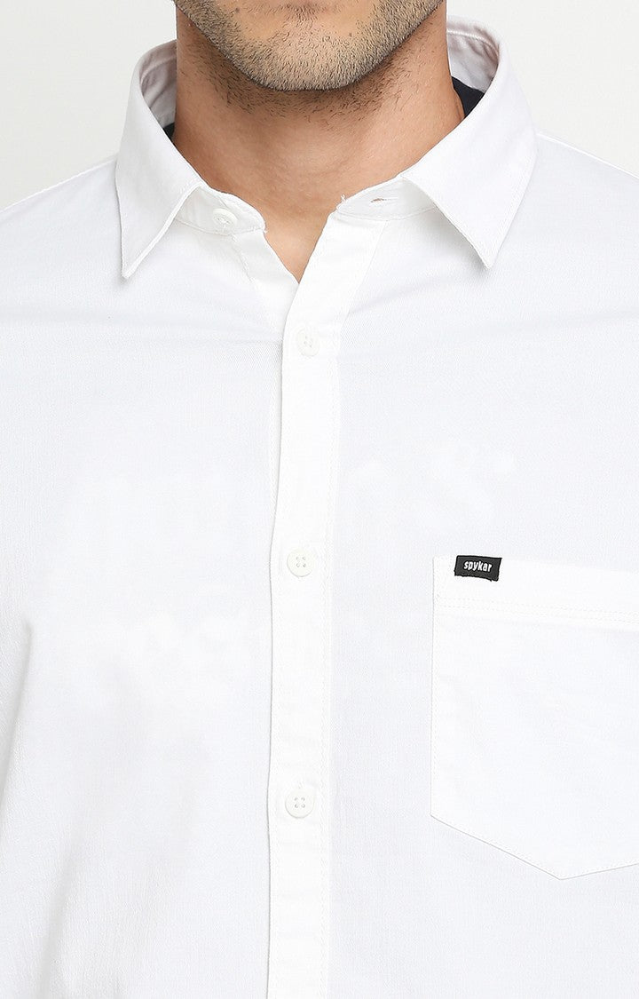 Spykar Men White Cotton Slim Fit Casual Shirts