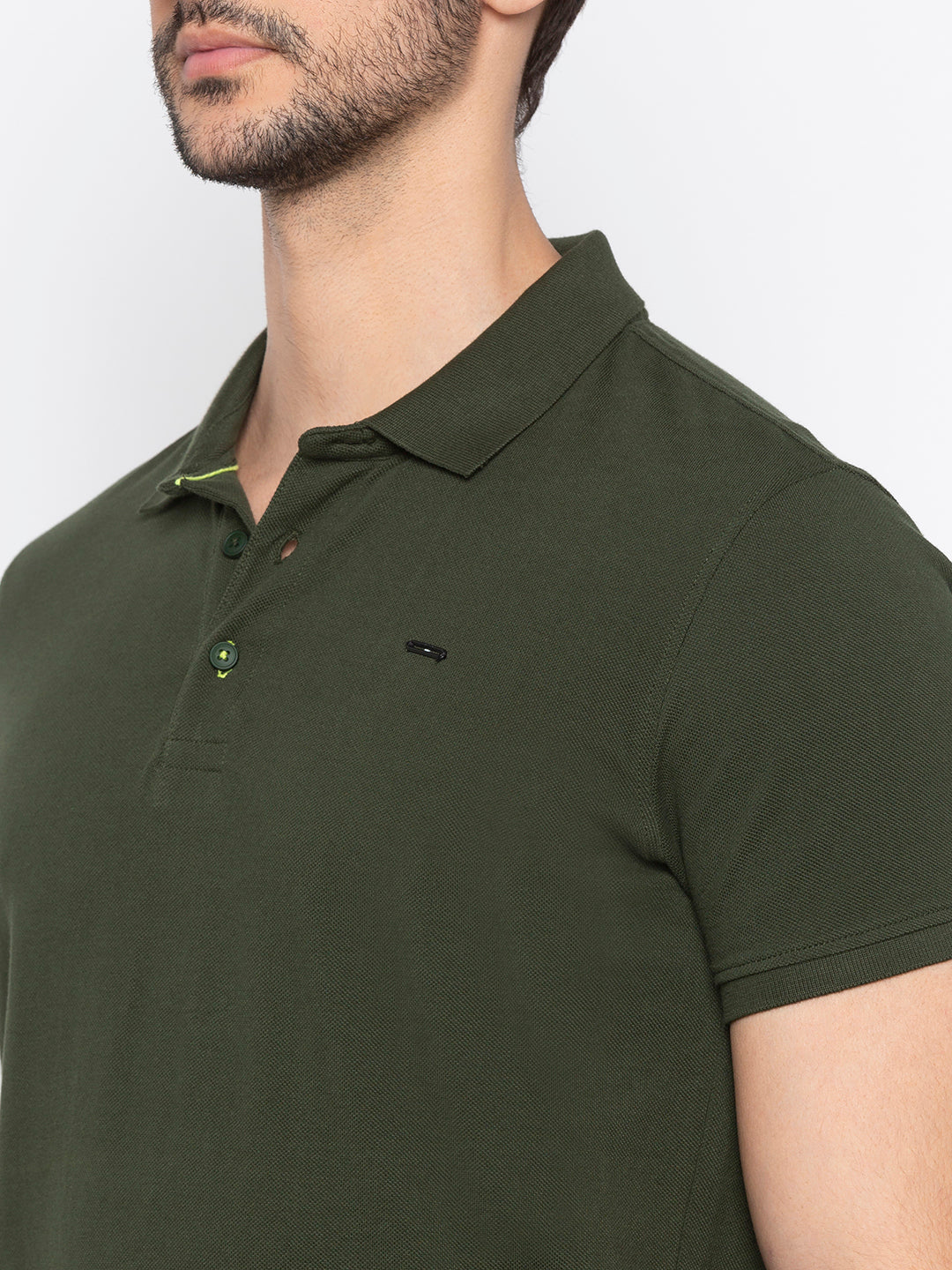 Spykar Men Green Cotton Slim Fit Polo T-Shirt