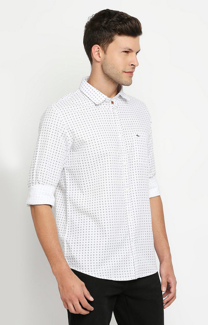 Spykar Men White Slim Fit Full Sleeve Checkered Shirt