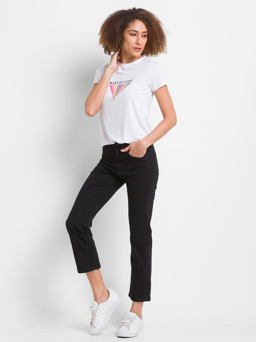 Spykar Black Lycra Slim Straight Fit Ankle Length Jeans For Women (Emma)