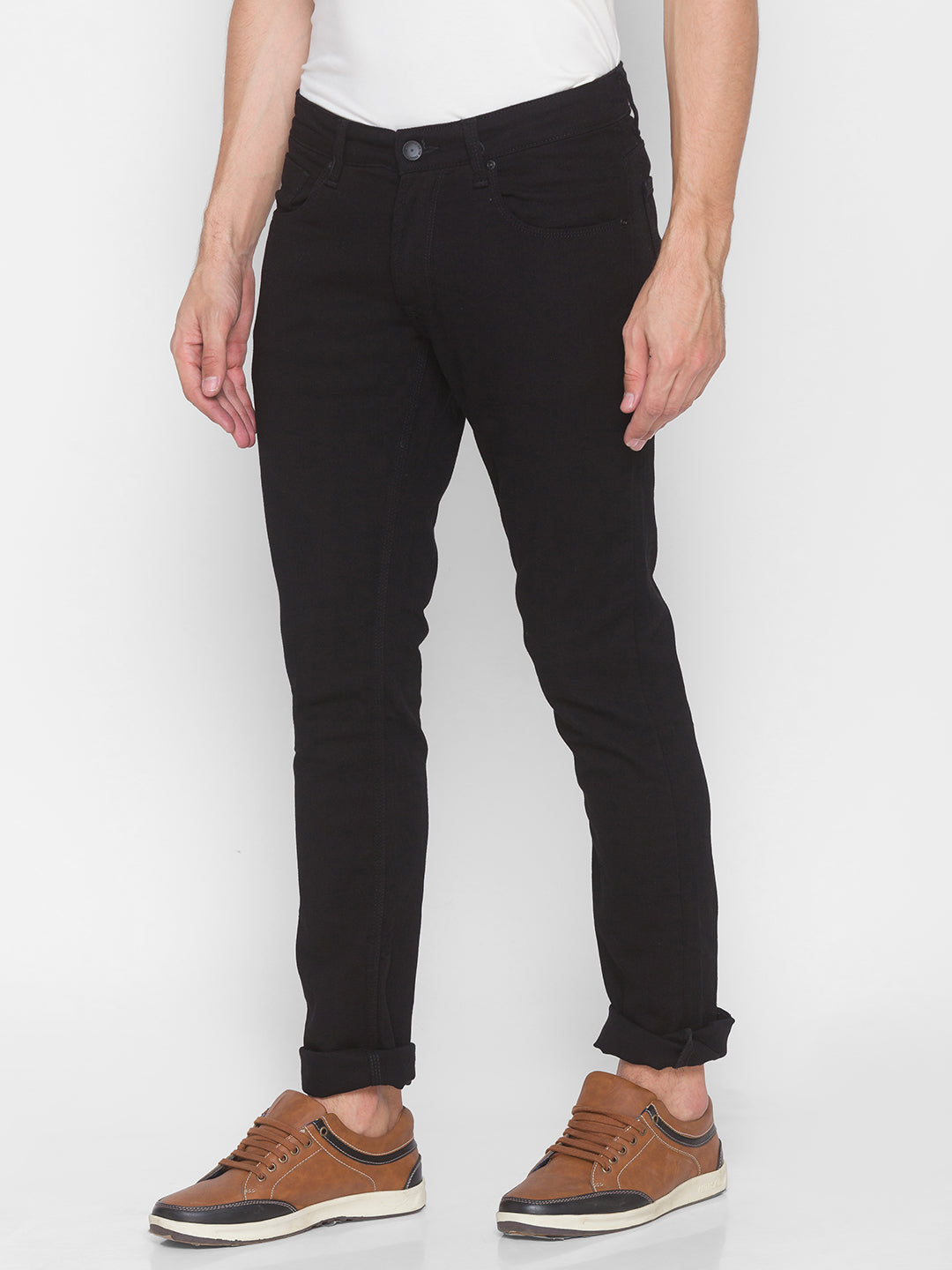 Spykar Men Black Cotton Regular Fit Narrow Length Jeans (Rover)