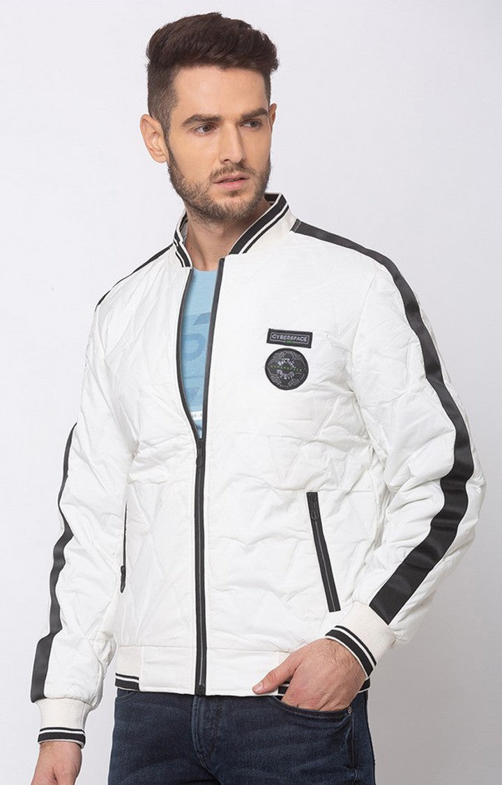 Spykar Men White Polyester Straight Fit Jacket