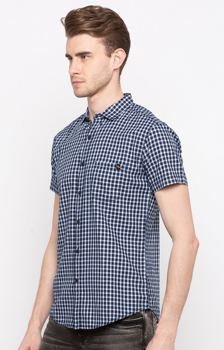 Spykar Men'S Blue Cotton Checked Casual Shirts