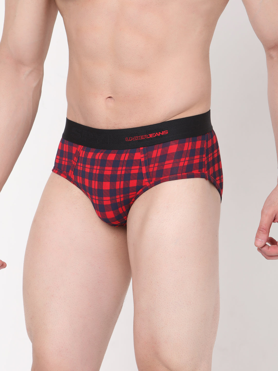 Men Premium Cotton Blend Blue-Check Brief- Underjeans By Spykar