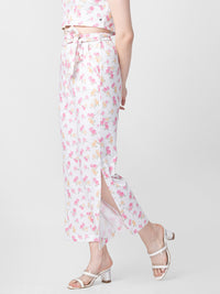 Spykar Women Off-White Cotton Regular Fit Floral Print Trackpant