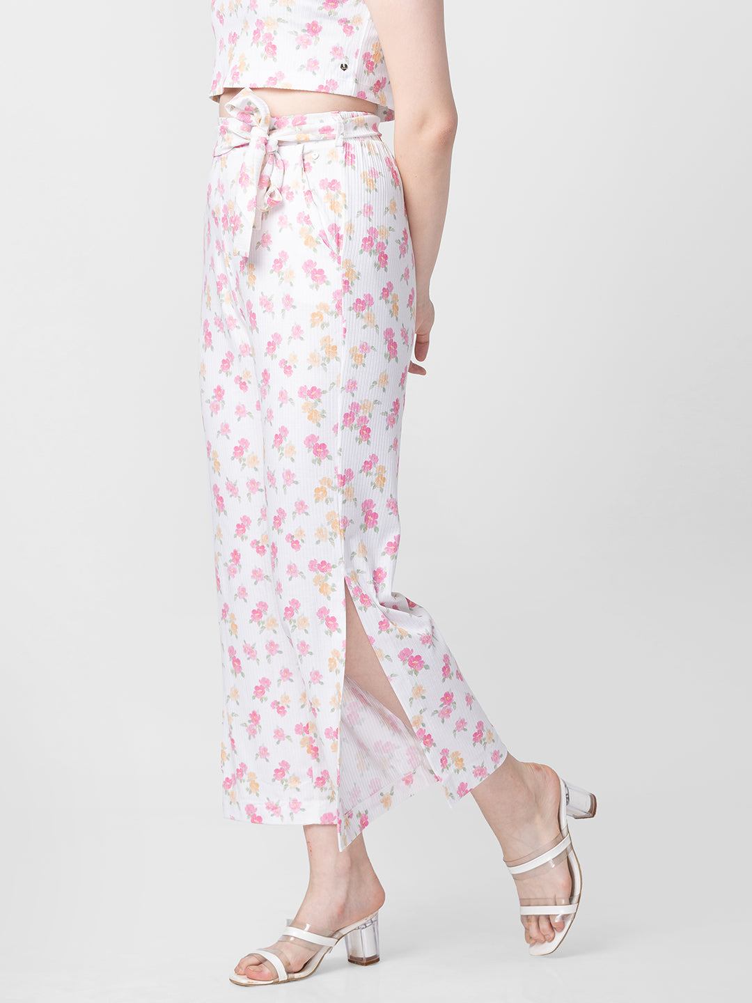 Spykar Women Off-White Cotton Regular Fit Floral Print Trackpant