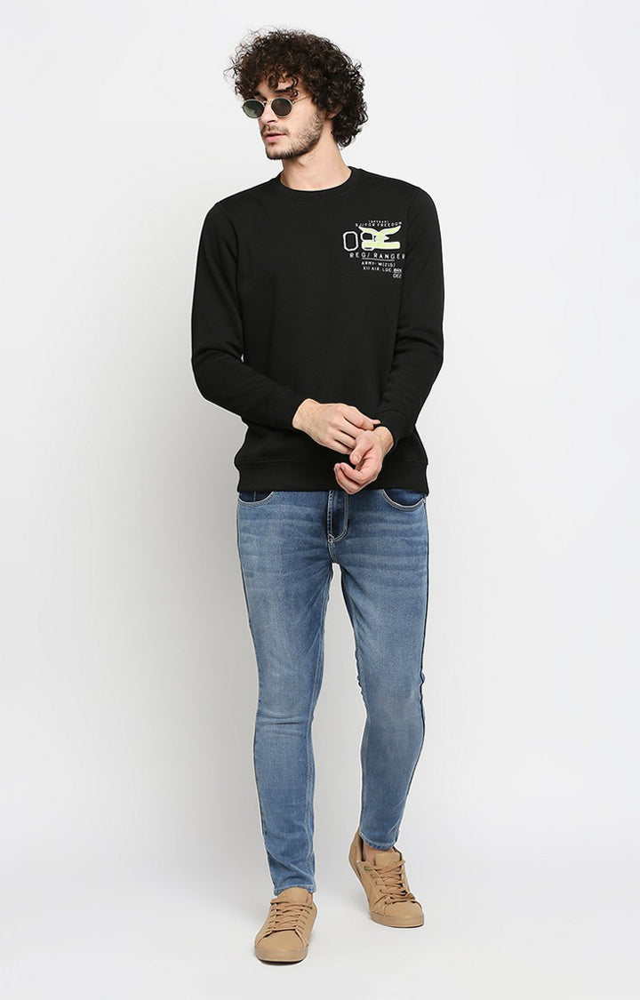 Spykar Men Black Cotton Regular Fit Sweatshirt