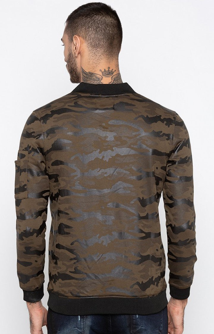 Spykar Men Brown Camouflage Slim Fit Bomber Jacket