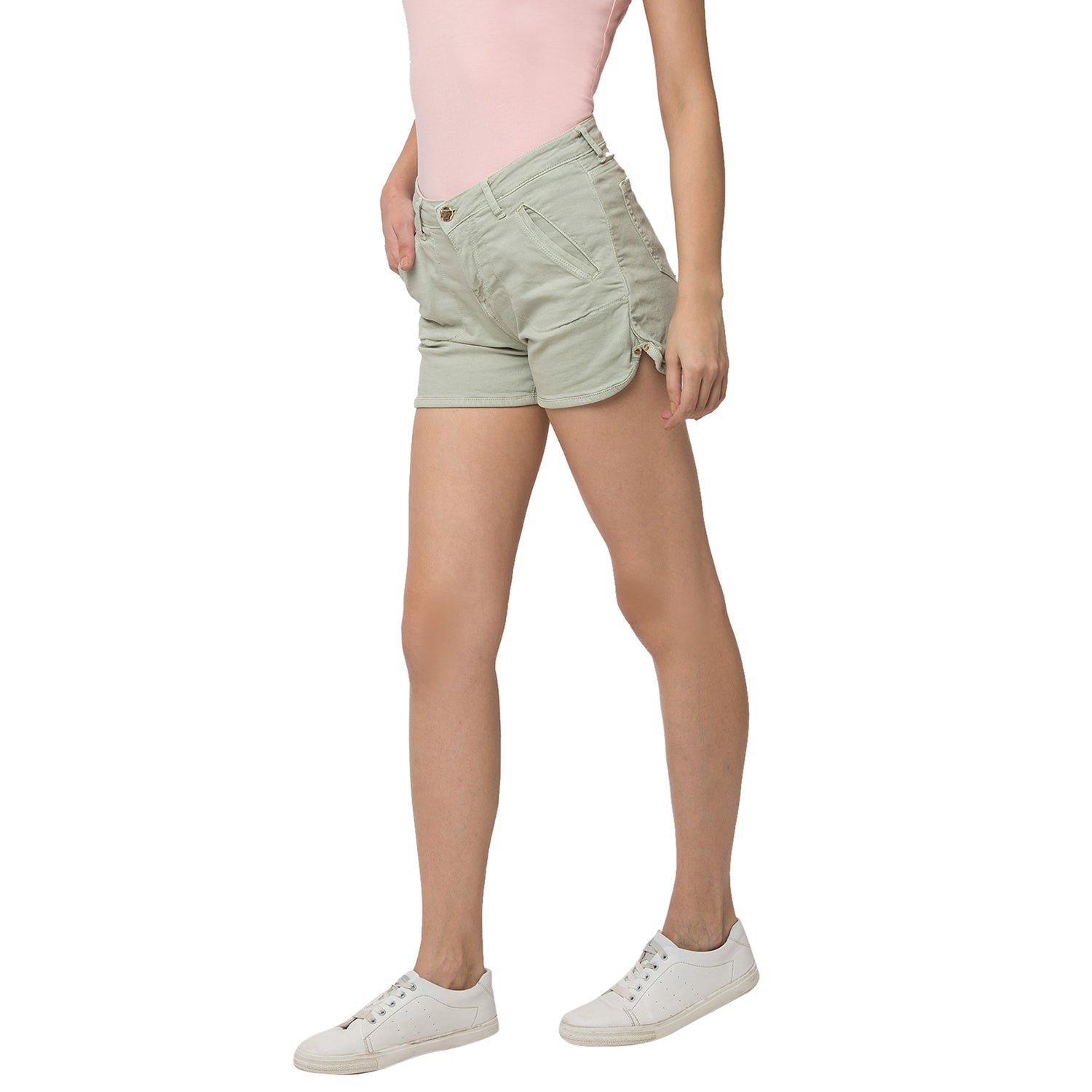 Spykar Women Mint Cotton Relax Fit Denim Shorts