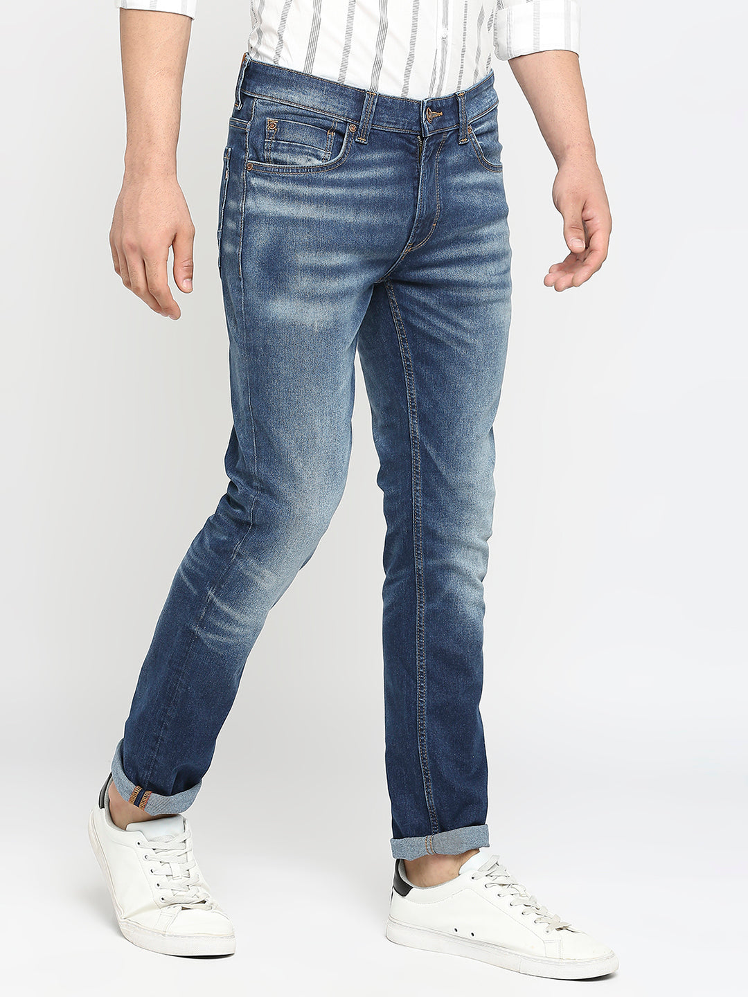 Spykar Men Dark Blue Cotton Regular Fit Narrow Length Jeans (Rover)