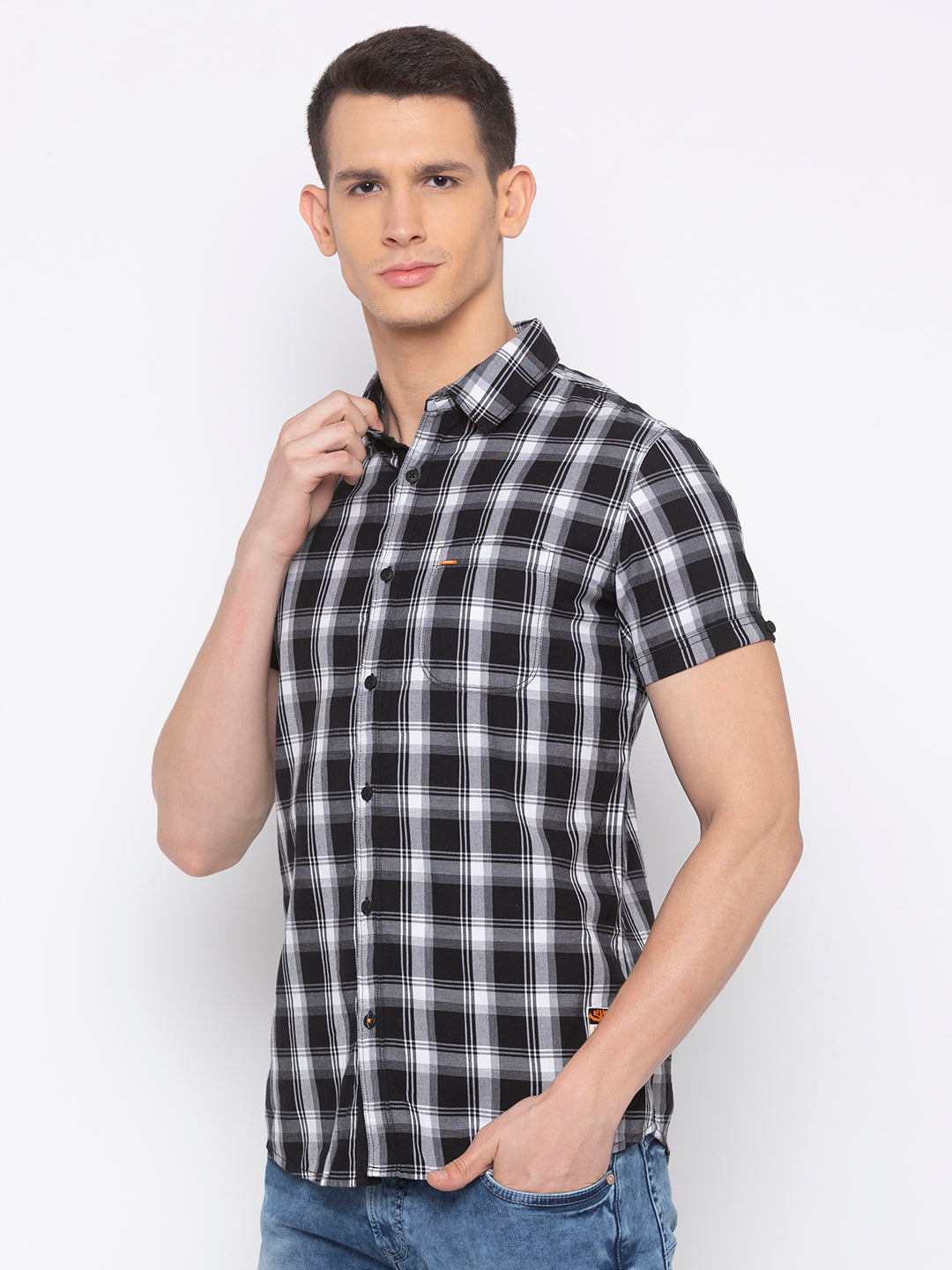 Spykar Men Black Checked Slim Fit Casual Shirt