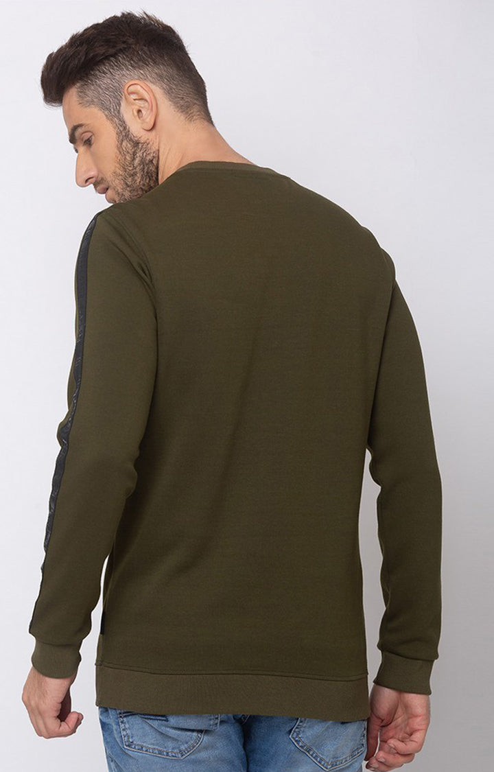 Spykar Green Cotton Slim Fit Sweatshirt For Men