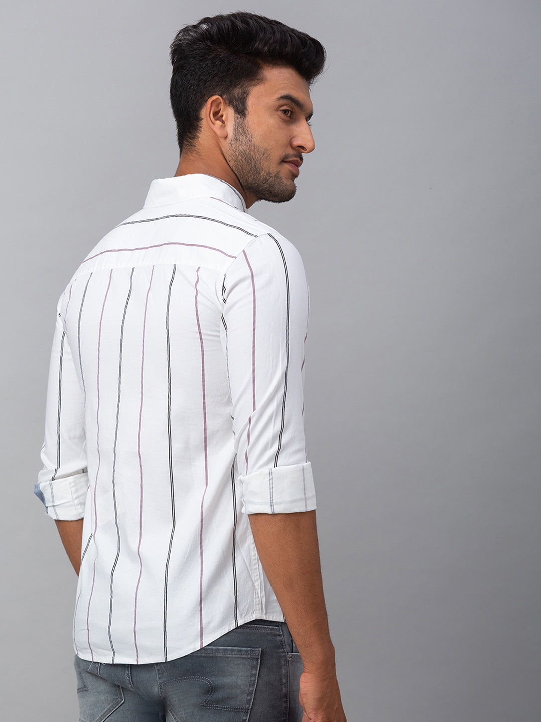 Spykar Men White Cotton Slim Fit Shirt