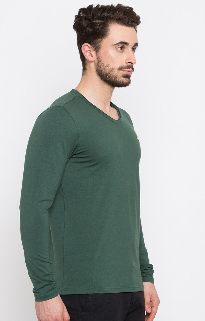 Spykar Bottle Green Solid Slim Fit Men T-Shirts