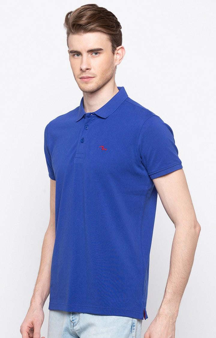 Spykar Royal Blue Solid Slim Fit Polo T-Shirt