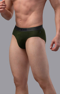 Olive Cotton Brief For Men Premium - (Pack Of 2)- Underjeans By Spykar