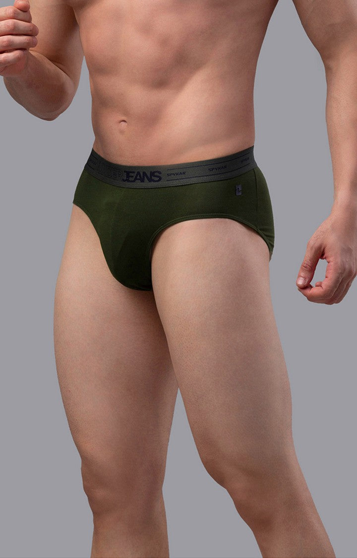 Olive Cotton Brief For Men Premium - (Pack Of 2)- Underjeans By Spykar