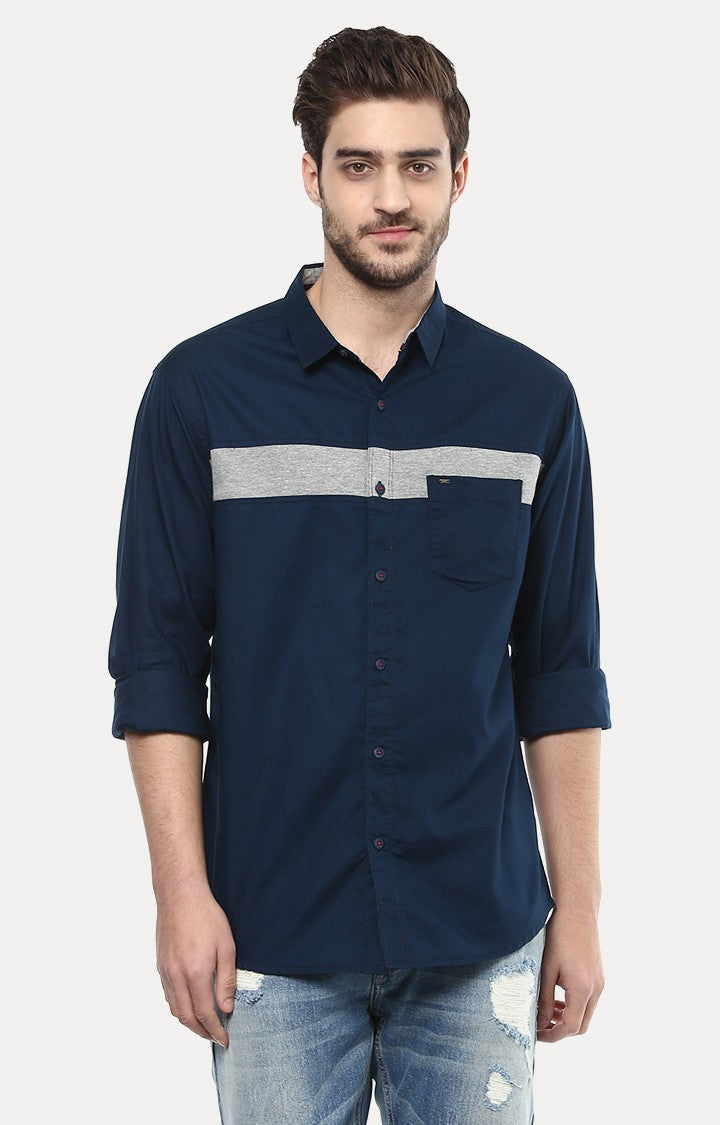 Spykar Men'S Blue Cotton Solid Casual Shirts