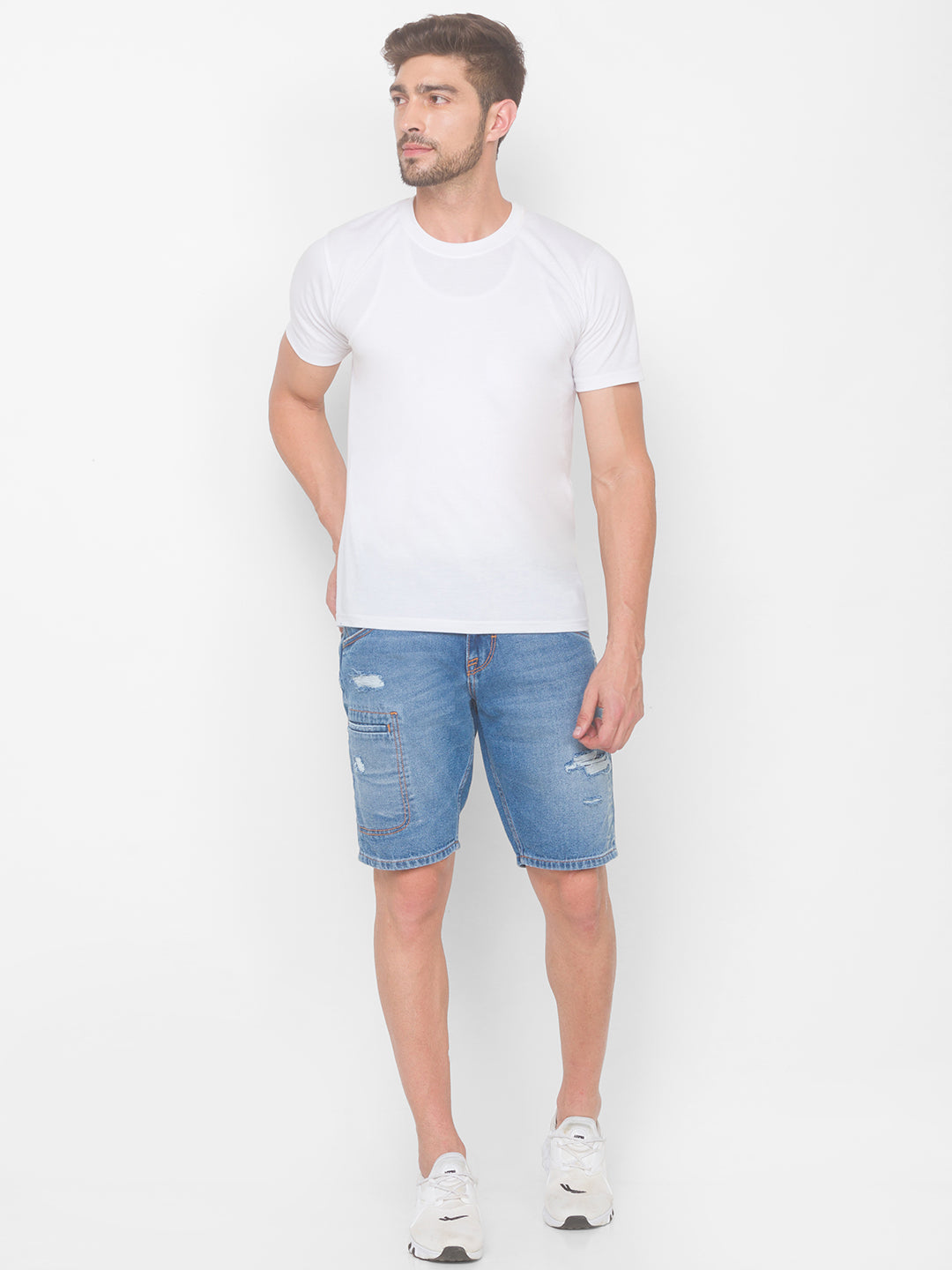 Spykar Men Mid Blue Solid Relaxed Fit Low-Rise Denim Shorts