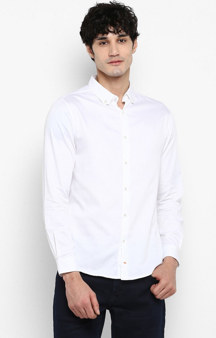 Spykar Men'S White Satin Solid Casual Shirts