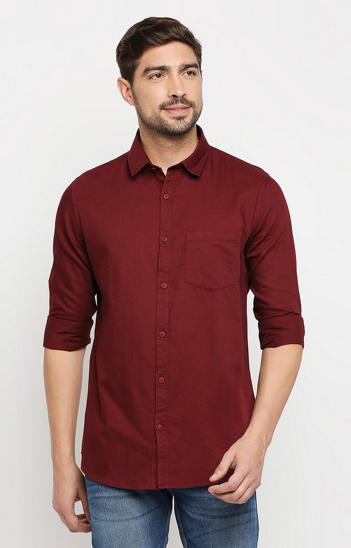 Spykar Men Maroon Cotton Regular Fit Full Sleeve Casual Shirt