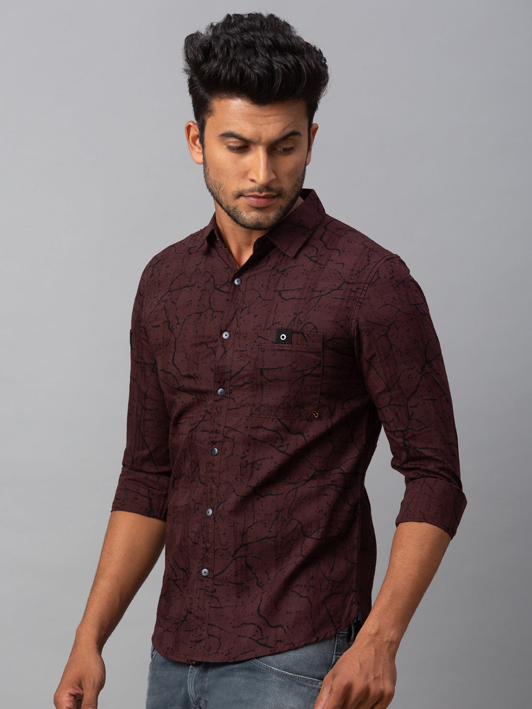 Spykar Men Red Cotton Slim Fit Shirt