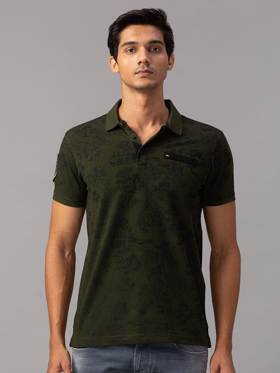 Spykar Men Green Cotton Slim Fit Polo T-Shirt