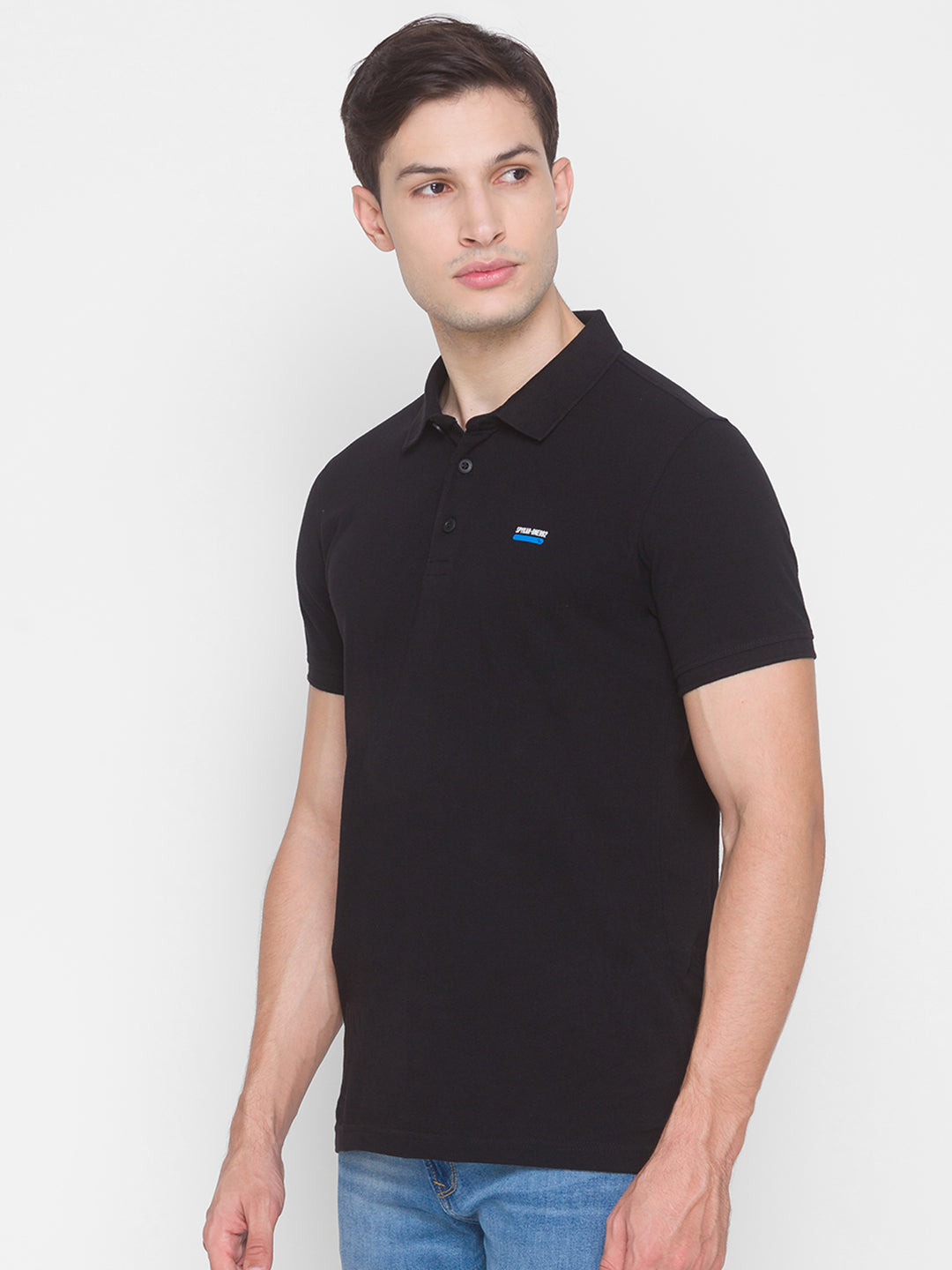 Spykar Men Black Cotton Slim Fit Polo T-Shirt