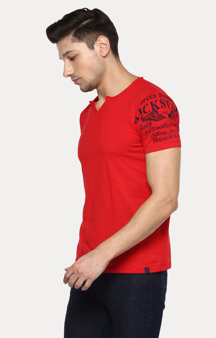 Spykar Red Solid Slim Fit Men T-Shirts