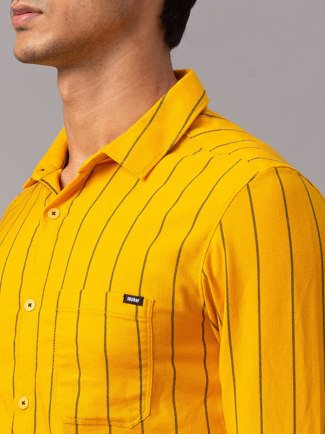 Spykar Men Yellow Cotton Slim Fit Shirt