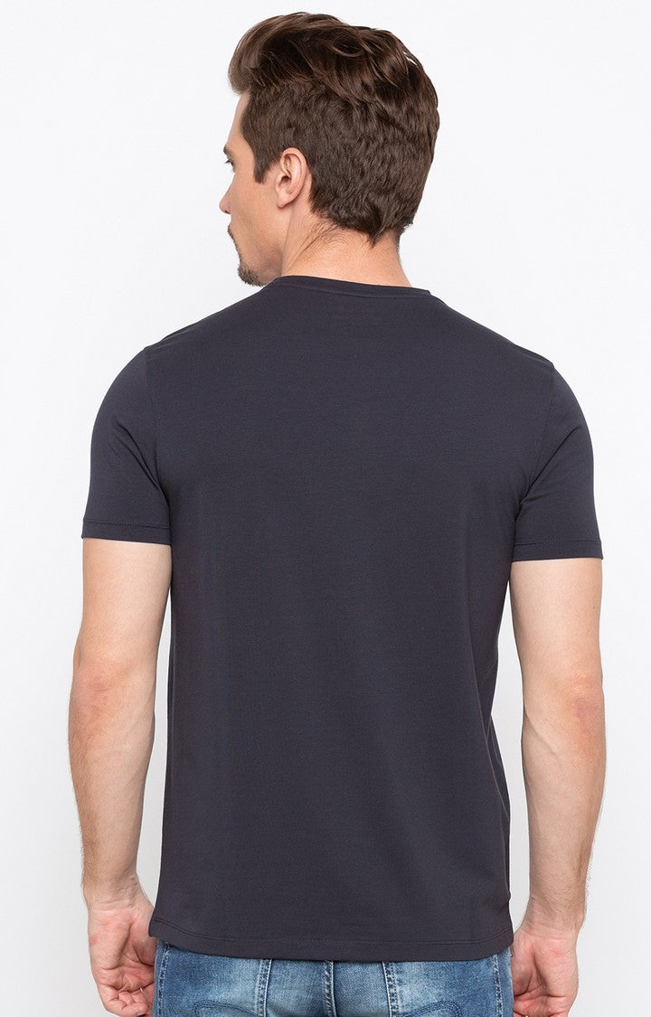 Spykar Charcoal Black Printed Slim Fit Men T-Shirts