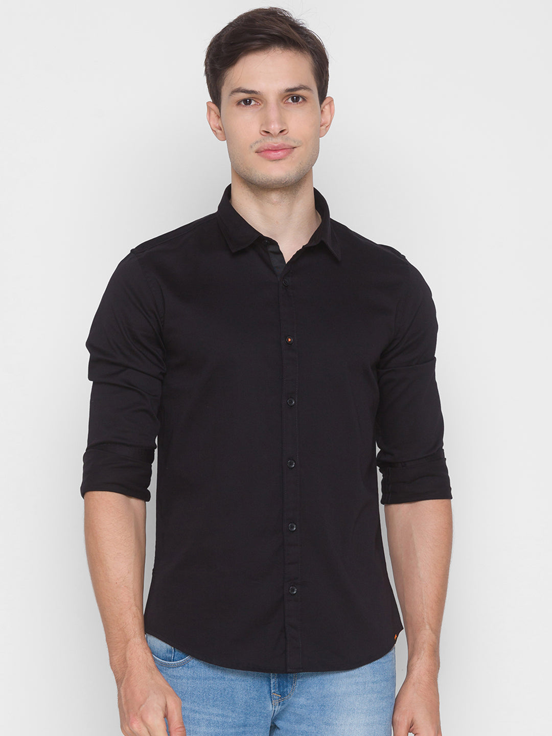 Spykar Slim Fit Black Cotton Men Shirt