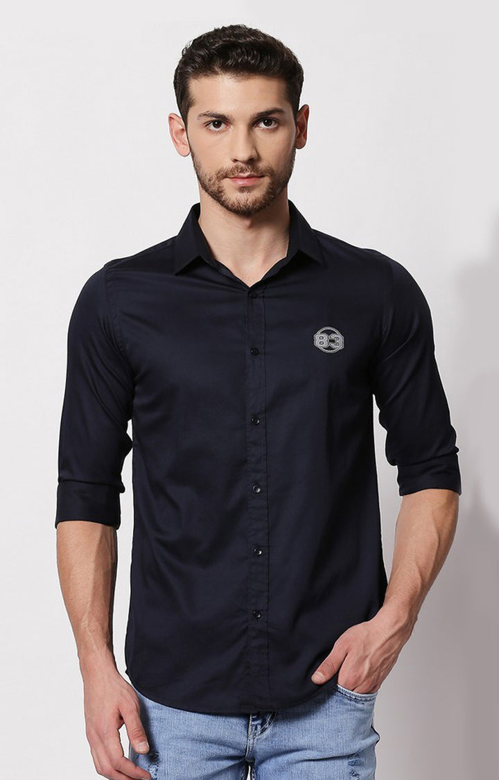 Spykar Men Navy Cotton Slim Fit Shirt