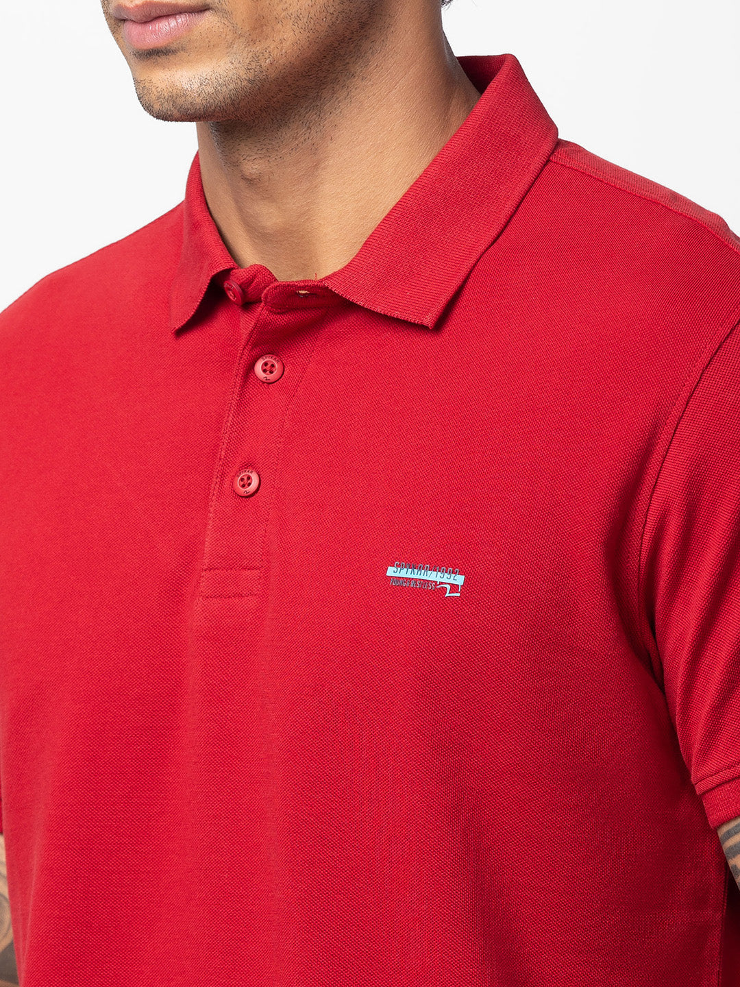 Spykar Men Deep Red Cotton Regular Fit Half Sleeve Plain Polo T-Shirt