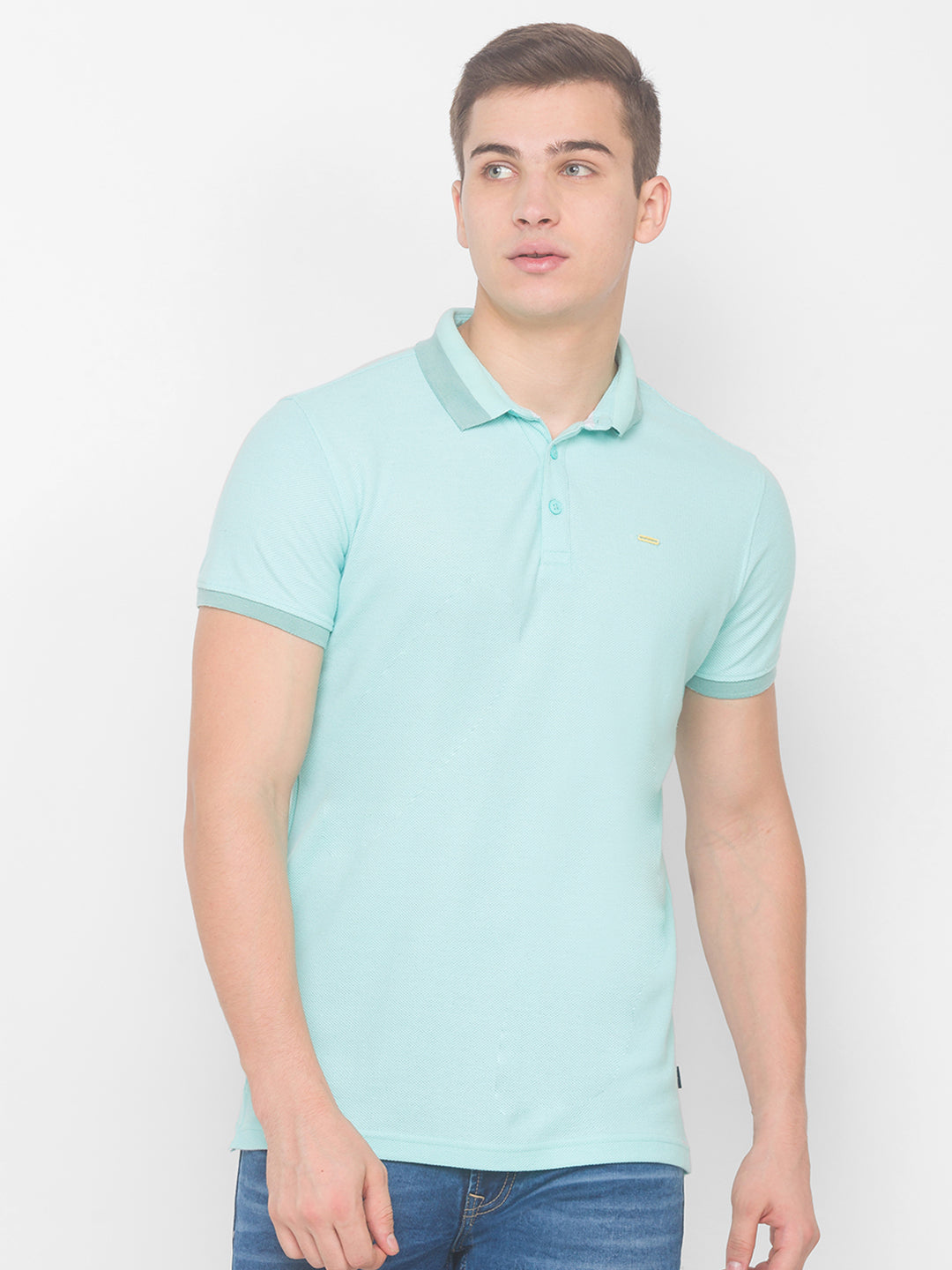 Spykar Men Blue Cotton Blend Slim Fit Polo T-Shirt