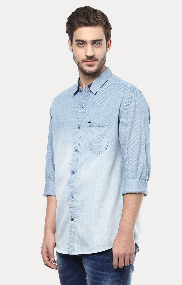 Spykar Men'S Blue Cotton Solid Casual Shirts