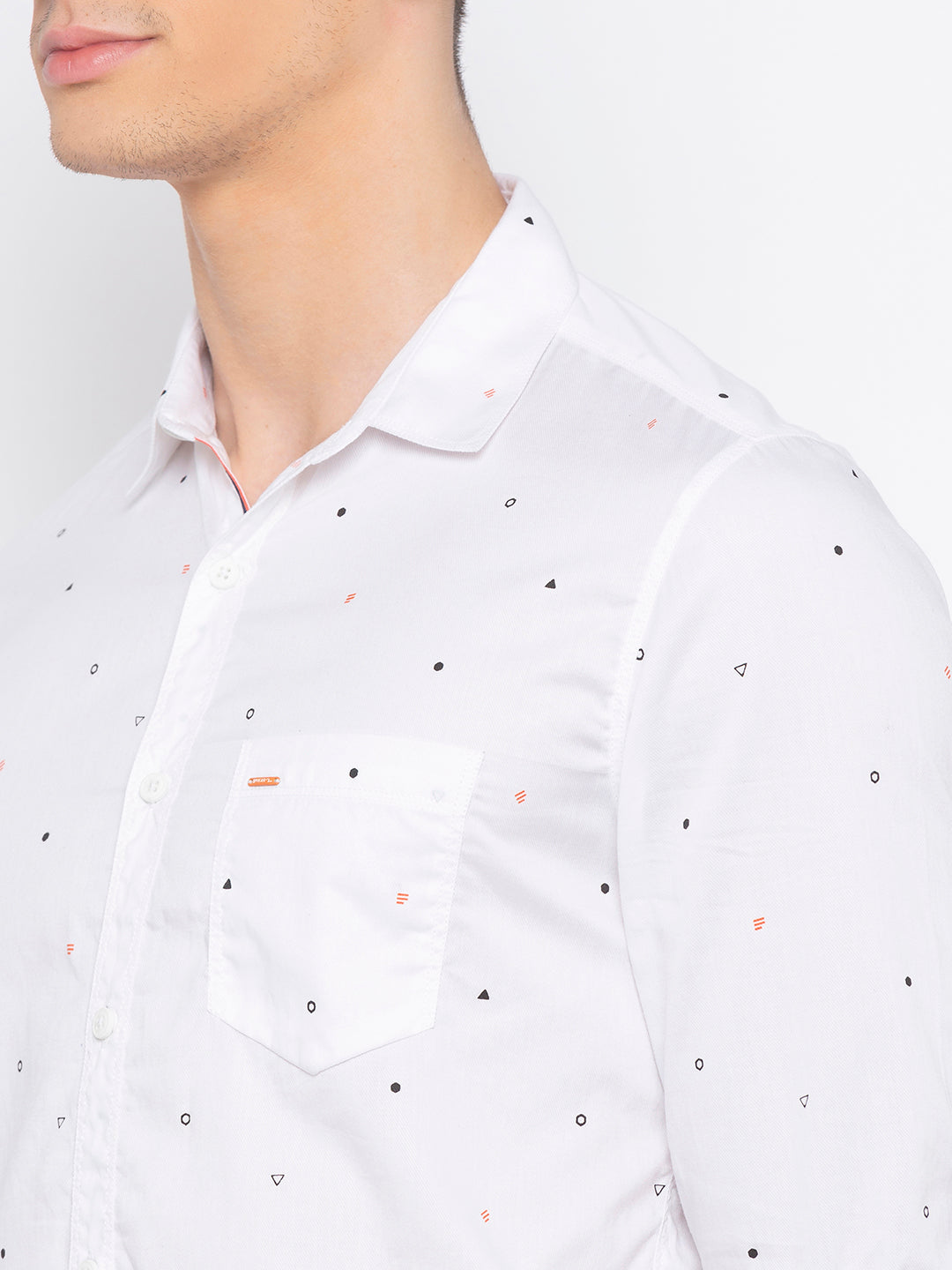 Spykar Men White Printed Slim Fit Casual Shirt